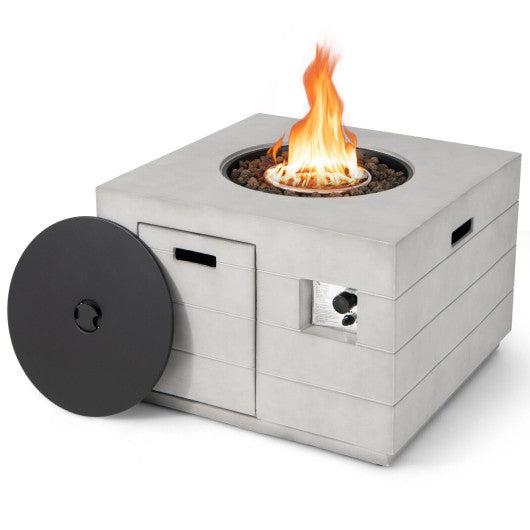 Costway 34" 50,000 BTU Gray Square Concrete Propane Fire Pit Table with Lava Rocks and Cover
