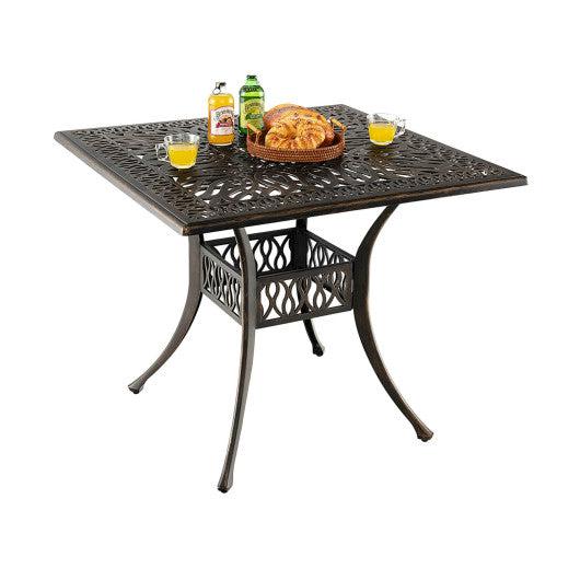 Costway 35.4" Bronze Aluminum Patio Square Dining Table with Umbrella Hole