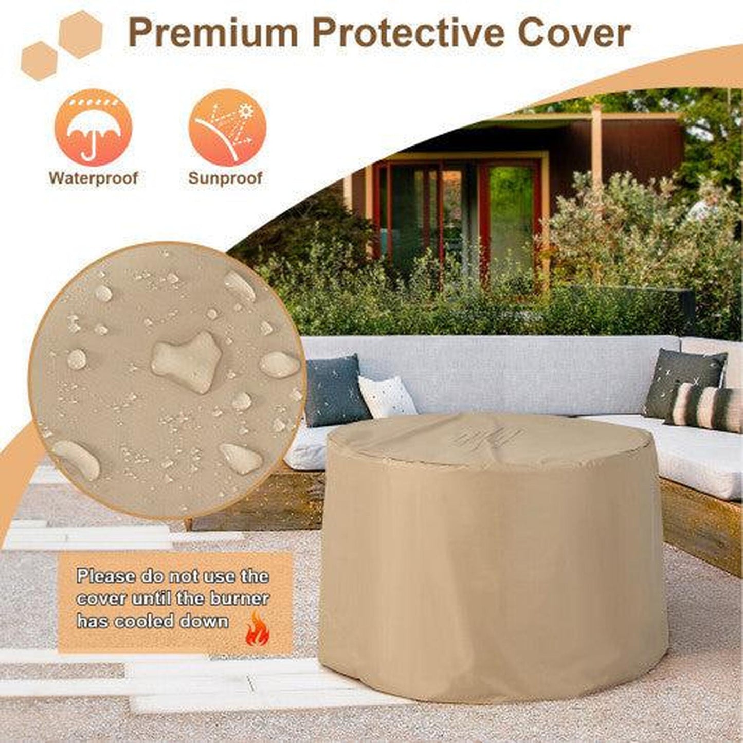 Costway 36" Gray Liquid Propane Gas Fire Pit Table with Lava Rock and PVC Cover