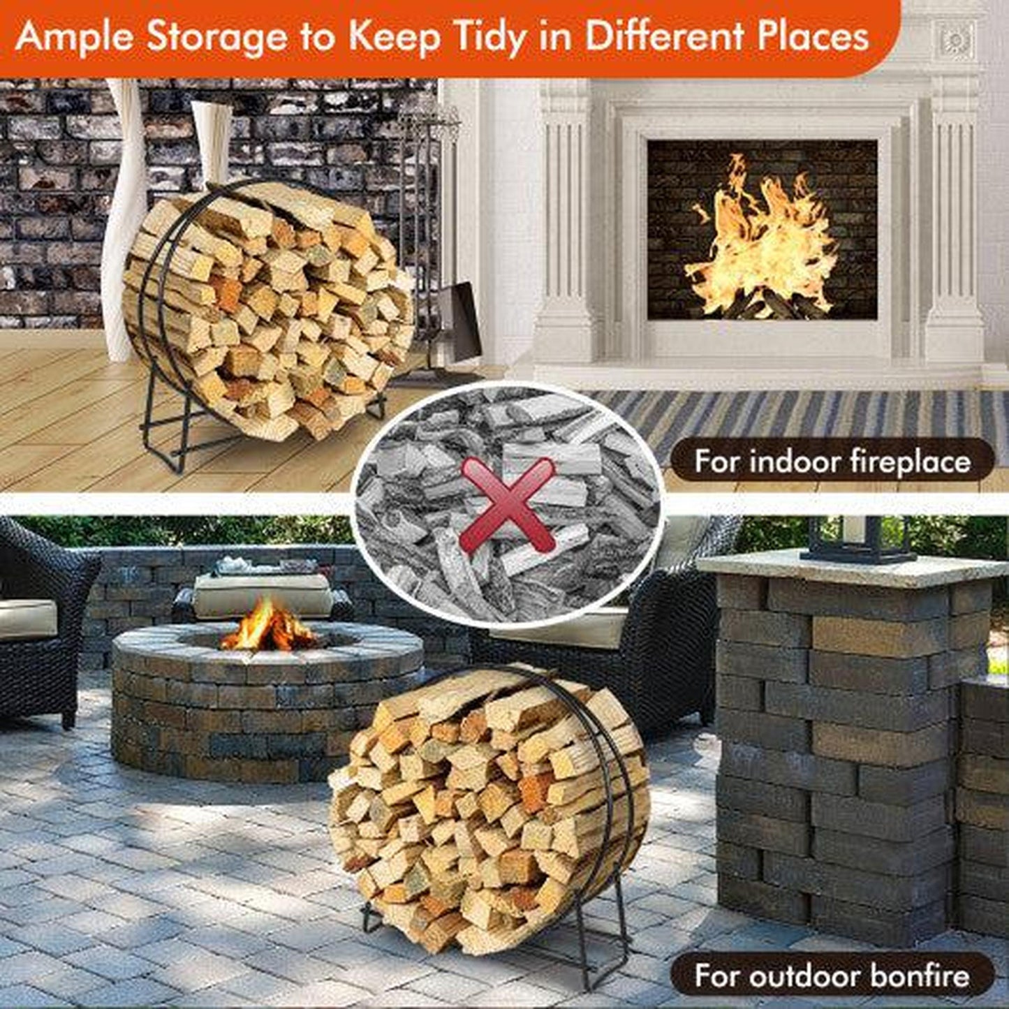 Costway 40" Tubular Steel Firewood Storage Rack