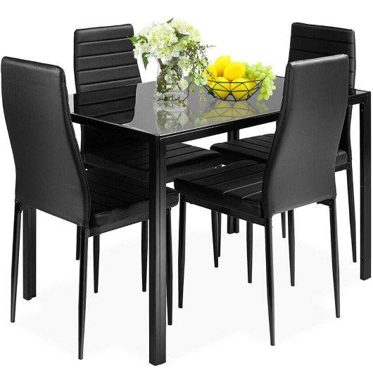 Costway 5 Pieces Metal Frame and Glass Tabletop Dining Set