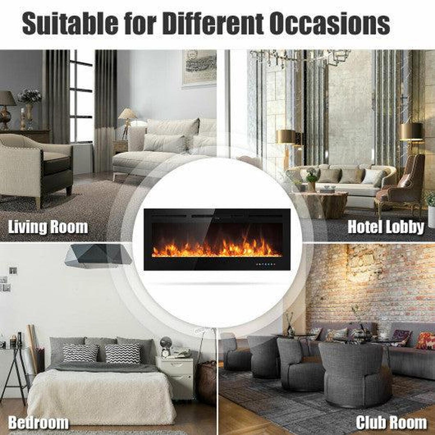 Costway 50" Recessed Electric Insert Wall Mounted Fireplace with Adjustable Brightness