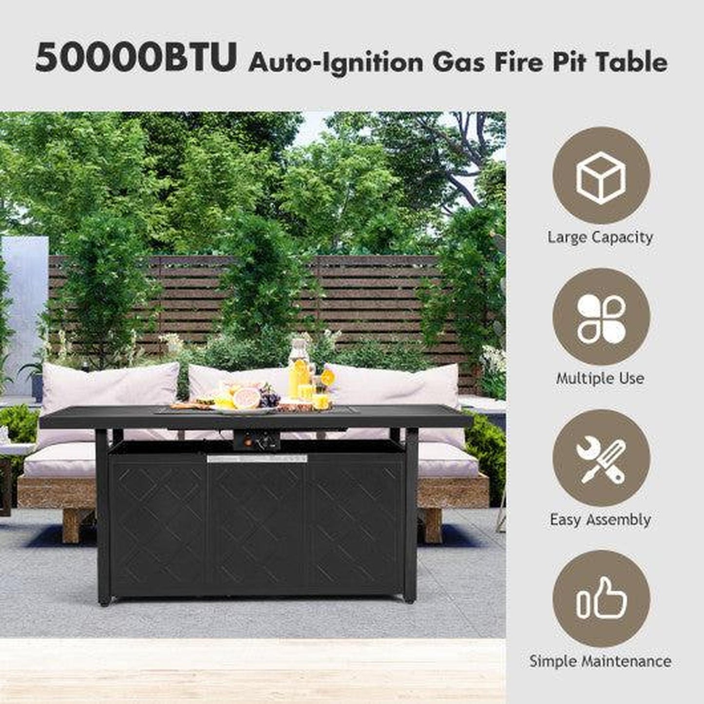 Costway 57" 50,000 BTU Rectangular Propane Outdoor Fire Pit Table - Black