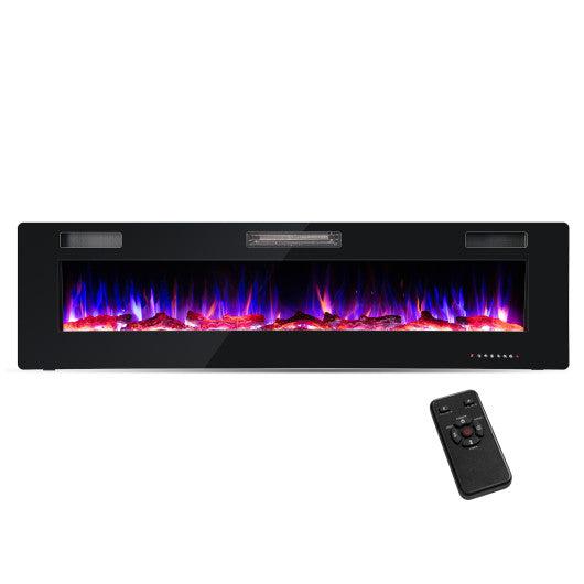 Costway 68" Ultra-Thin Electric Fireplace Recessed Wall Mounted with Crystal Log Decoration