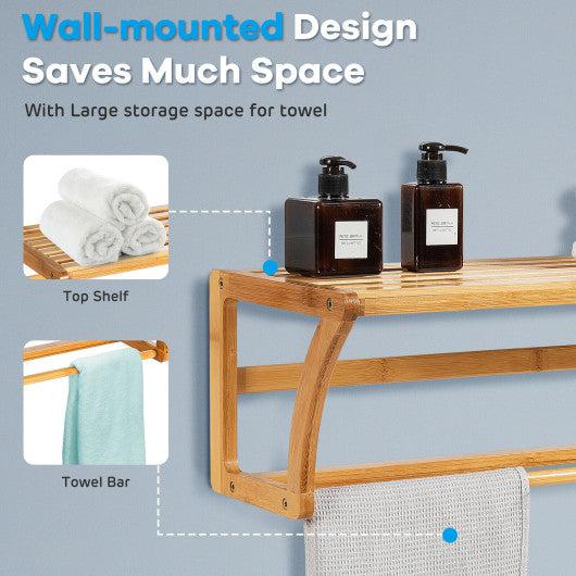 Costway Bamboo Towel Bar Wall Mounted Storage Towel Rack Bathroom Shelf