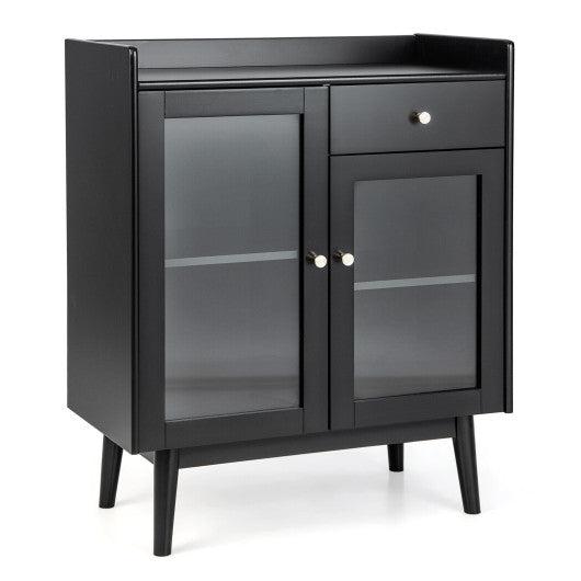 Costway Black Kitchen Buffet Sideboard with 2 Tempered Glass Doors and Drawer