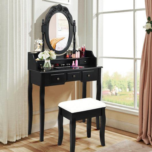 black dressing table with storage Vanity Desk with Mirror and Lights, Vanity Set with Upholstered Storage Stool & Power Outlet & 11 LED Bulbs, Dressing Table with 3 Drawers, Black