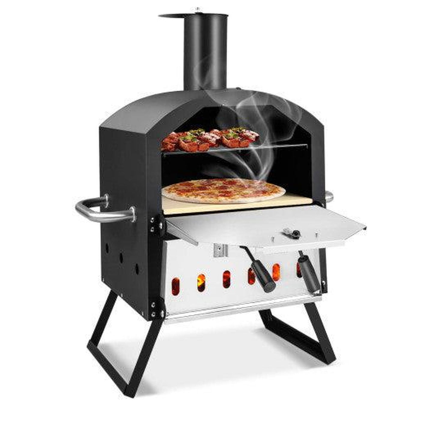 Costway Black Outdoor Pizza Oven with Anti-Scalding Handles and Foldable Legs