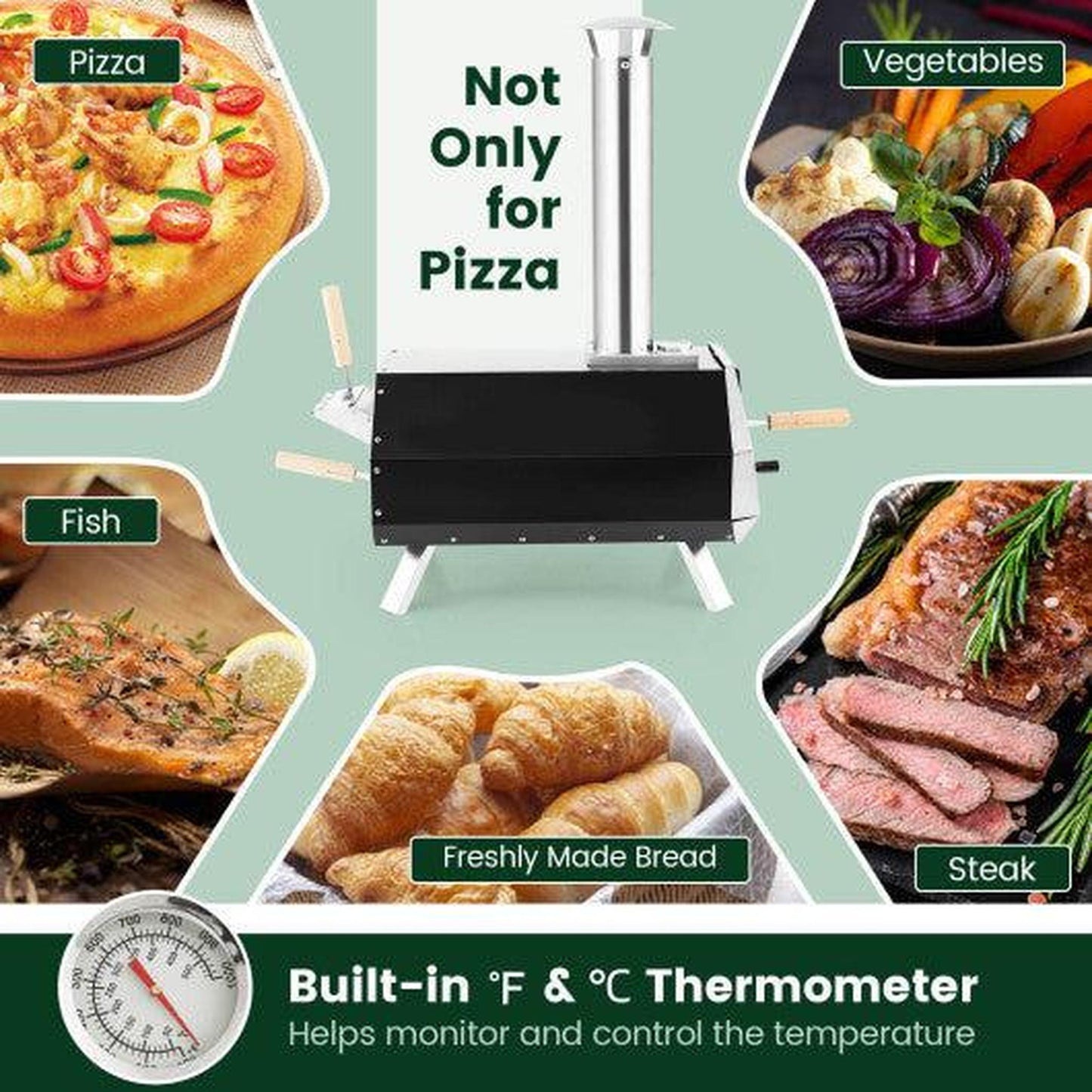 Costway Black Outdoor Pizza Oven with Pizza Stone and Foldable Legs for Camping