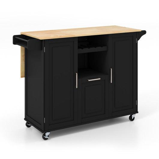 Costway Black Rolling Kitchen Island Cart with Drop-Leaf Countertop ad Towel Bar