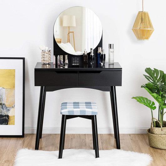 Costway Black Round Mirror Vanity Set with Organized Sliding Drawers