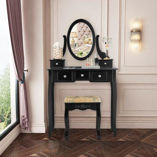 Costway Black Vanity Make Up Table Set Dressing Table Set with 5 Drawers