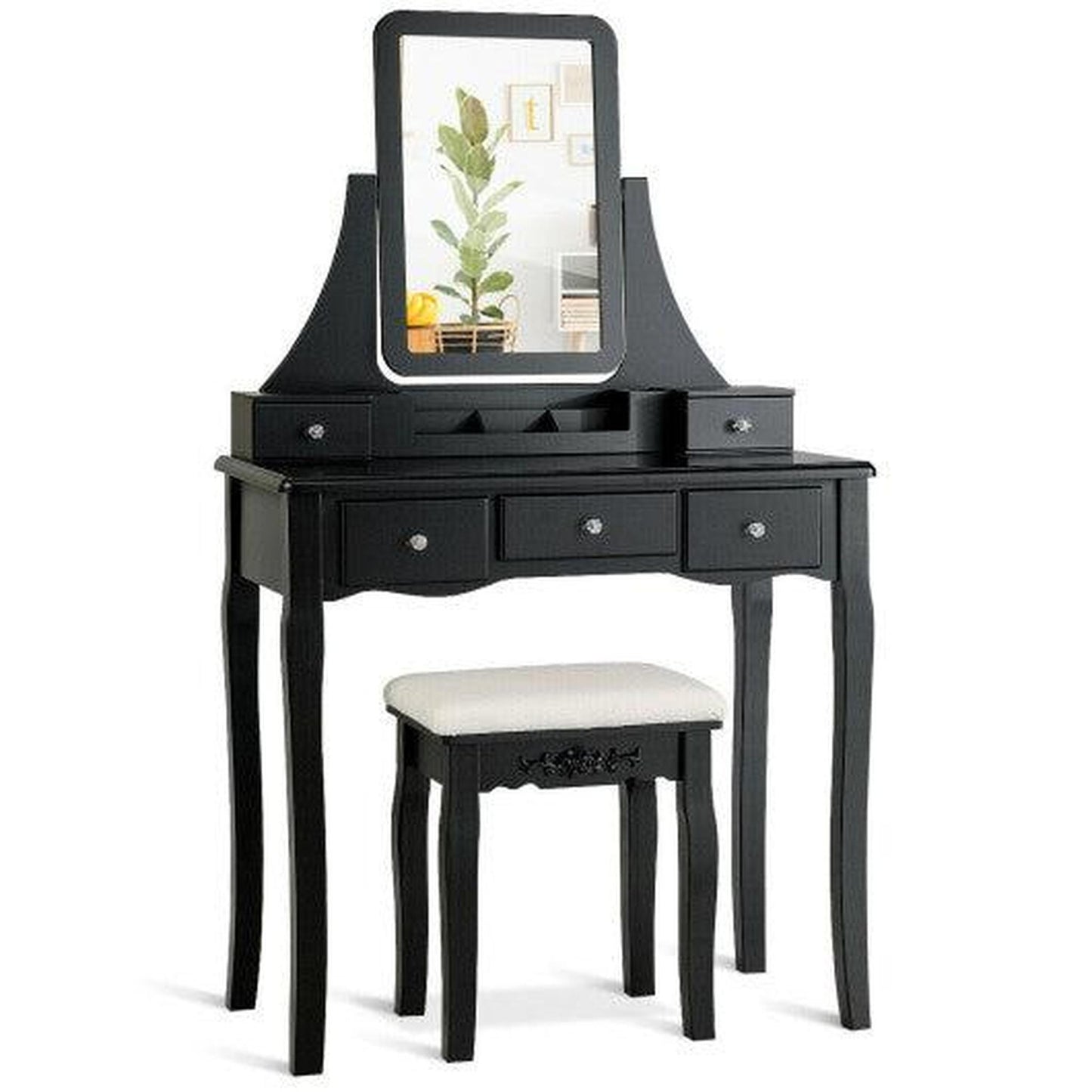 Costway Black Vanity Set of Mirror Drawers Storage Box Makeup