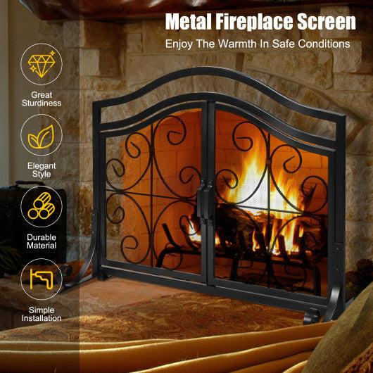Costway Fireplace Screen with Hinged Magnetic Two-doors Flat Guard