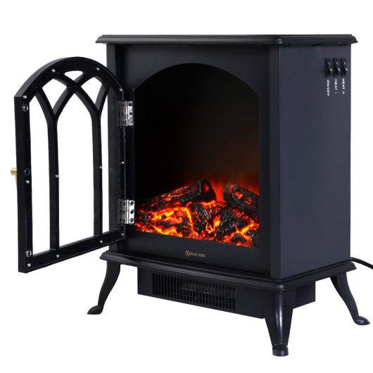 Costway Freestanding Electric 1500W Fireplace Heater Fire Flame Stove with 1 Door