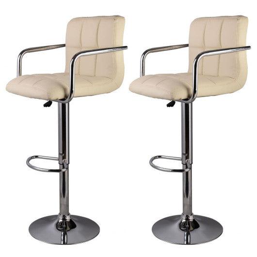 Costway Off White Swivel Bar Stool PU Leather Modern Adjustable Hydraulic Barstool w/ Arm New