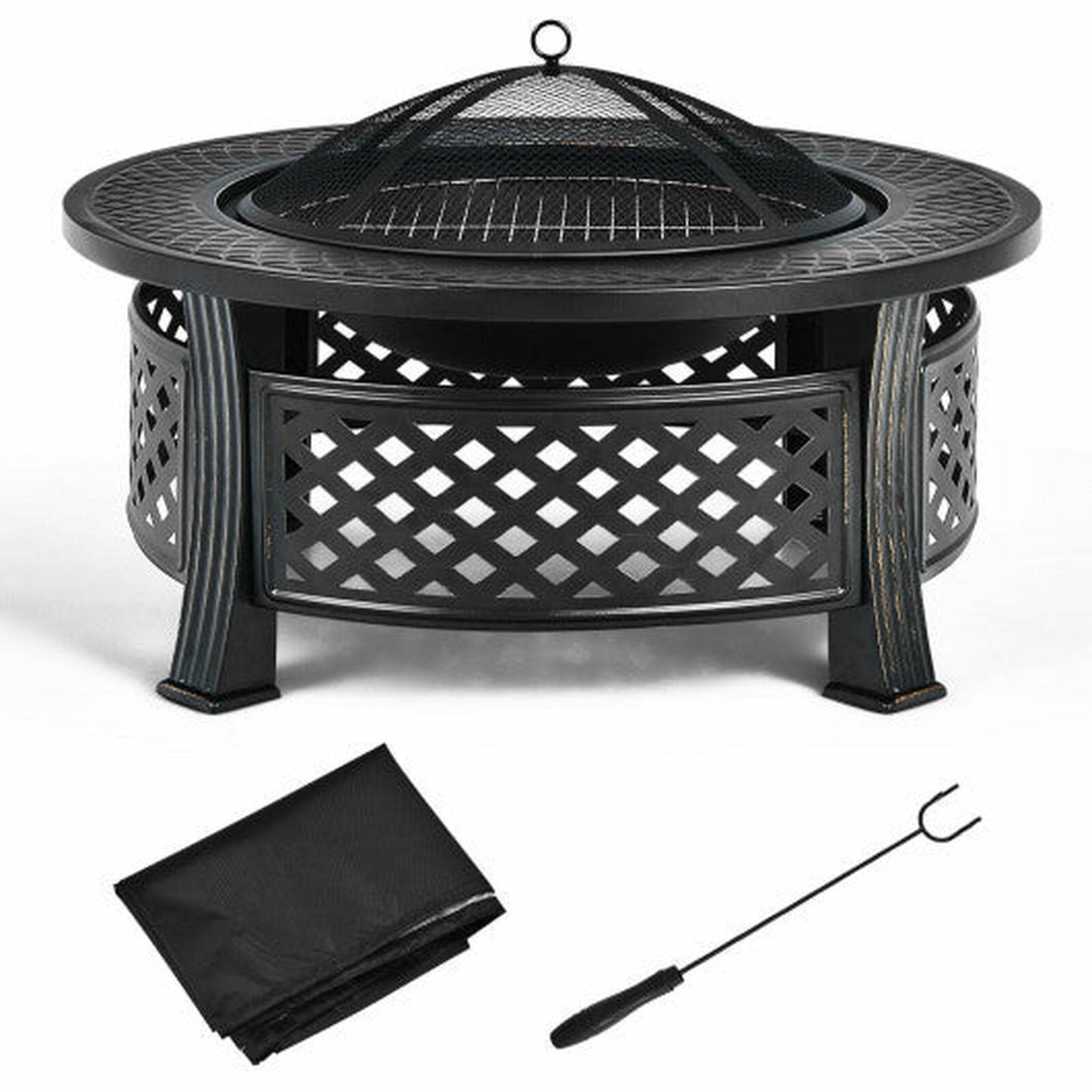 Costway Outdoor Fire Pit with BBQ Grill and High-temp Resistance Finish