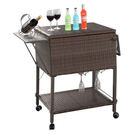 Costway Portable Rattan Cooler Cart Trolley