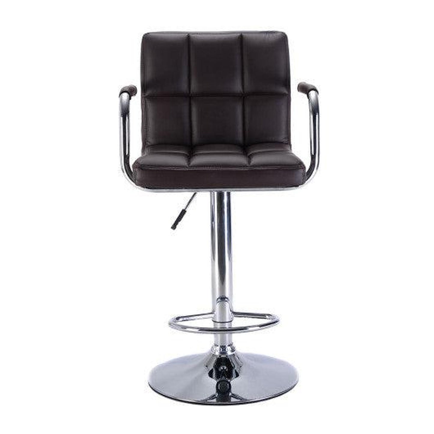 Costway Set of 2 Brown Bar Stool PU Leather Barstools Chair Adjustable Counter Swivel with Arm