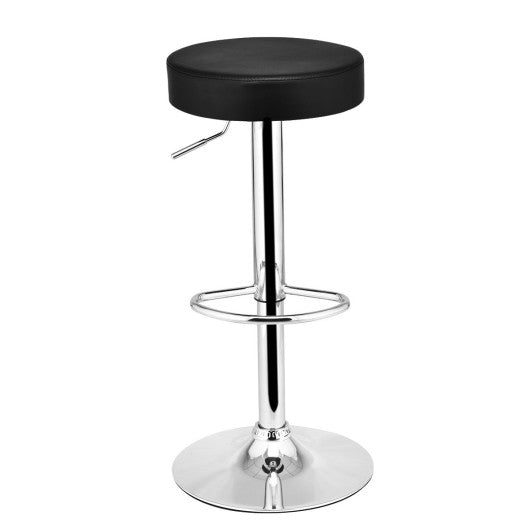 Costway Set of 2 White Round Leather Seat Chrome Leg Adjustable Hydraulic Swivel Bar Stool