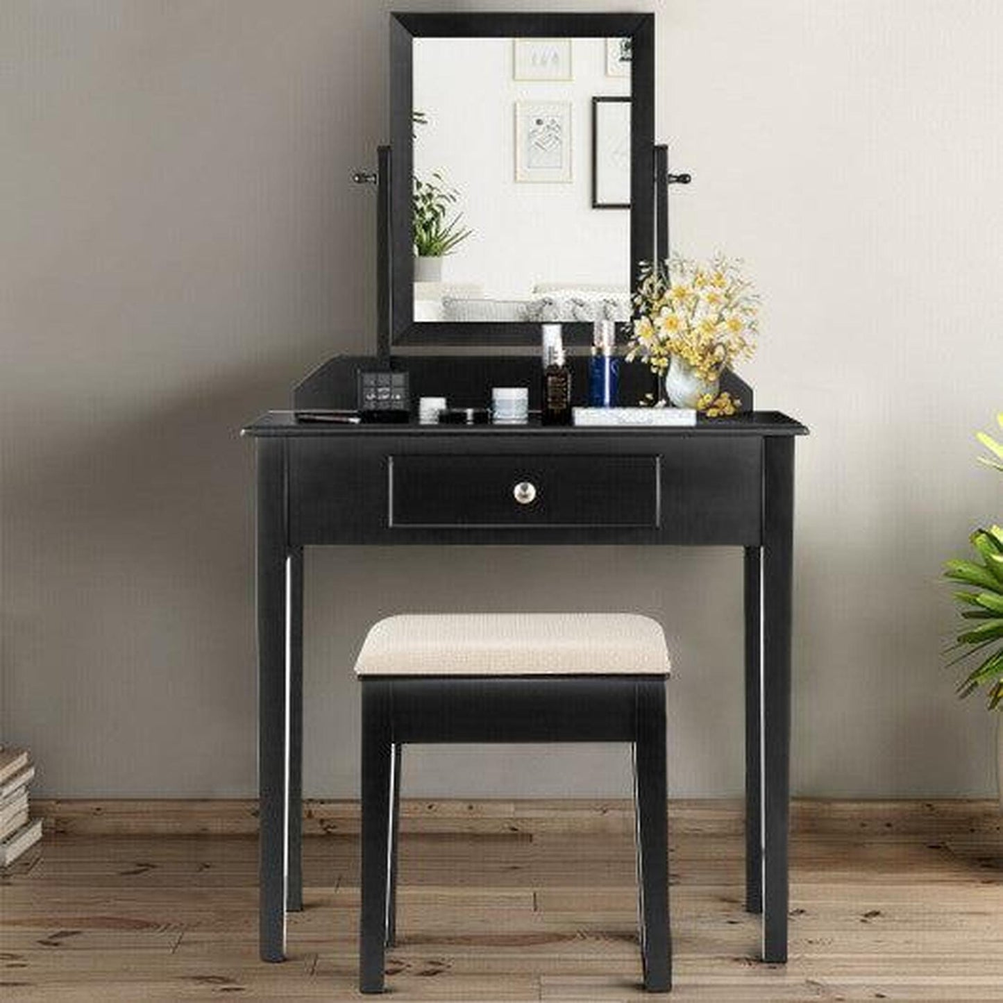 Costway Vanity Dressing Table Set with Large Drawer and Mirror