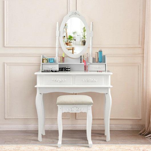 Costway Vanity Makeup Table Set with Cushioned Stool and Rotatable Mirror