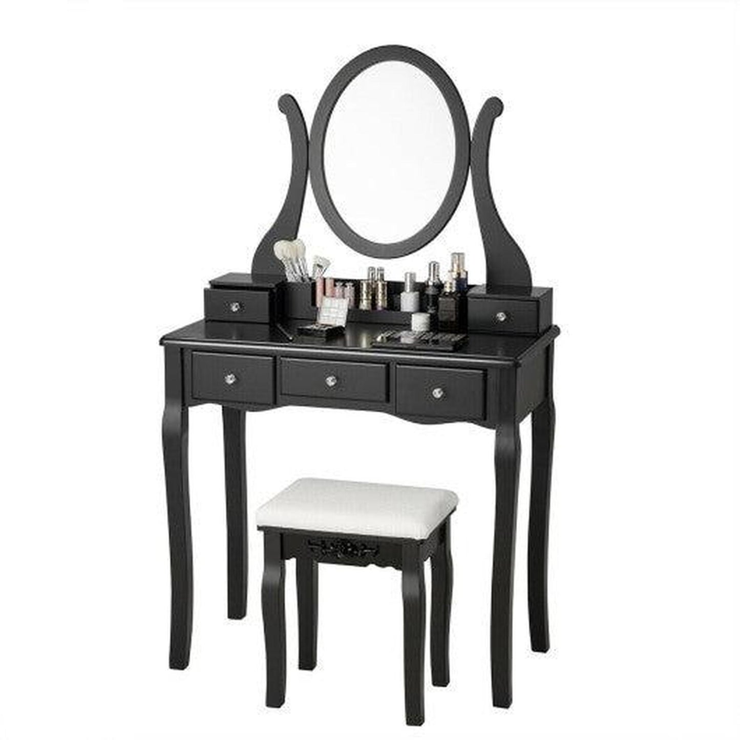 Costway Vanity Set with Removable Makeup Organizer and Comfortable Cushioned Stools