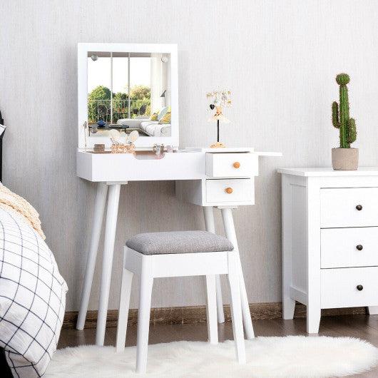 Costway Vanity Table Set with Flip Top Mirror Makeup Dressing Table with Cushioned Stool