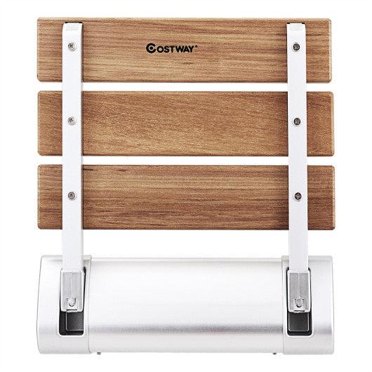 Costway Wall Mounted Teak Wooden Folding Shower Bath Seat