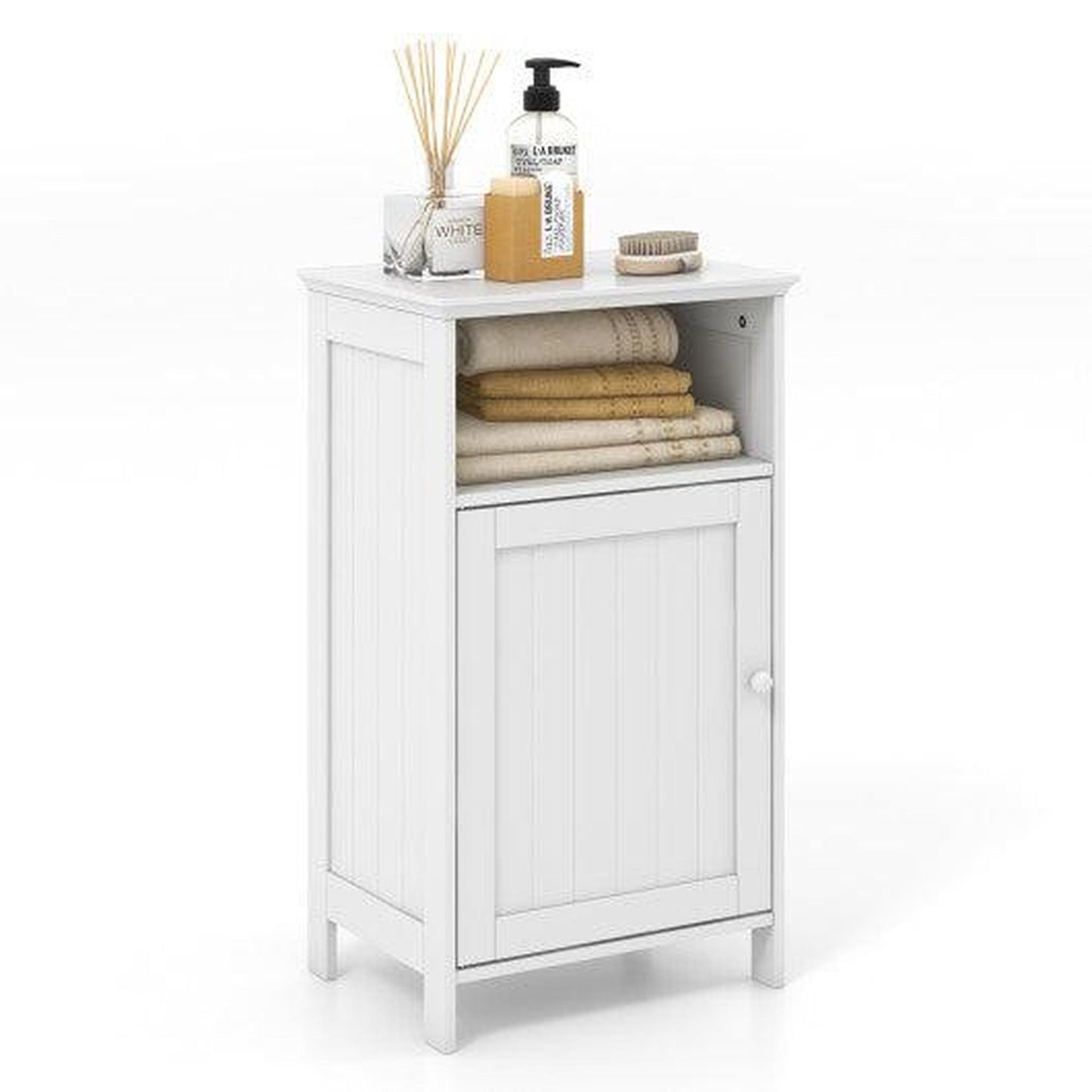 Costway White Bathroom Freestanding Adjustable Shelf Floor Storage Cabinet