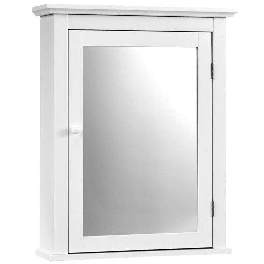 Costway White Bathroom Mirror Wall Mounted Adjustable Shelf Me US Fireplace Store