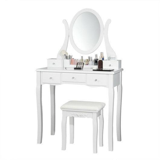 Costway White Vanity Set with Removable Makeup Organizer and Comfortable Cushioned Stools