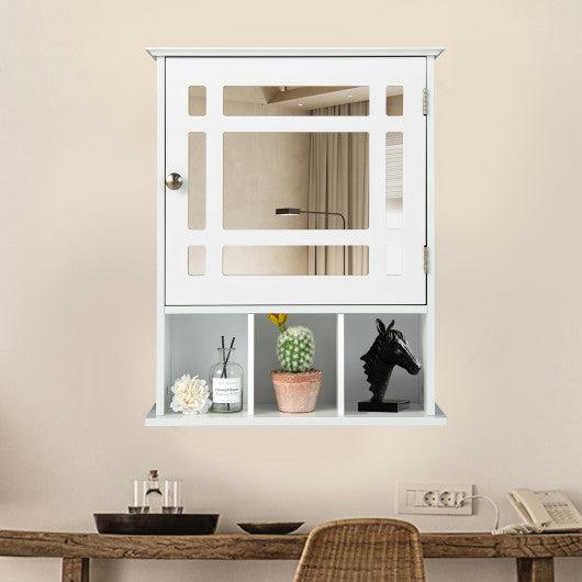 2-Door Wall Mount Bathroom Storage Cabinet with Open Shelf - Costway