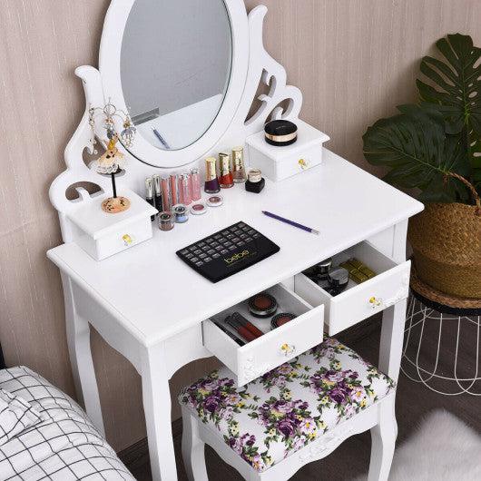 Costway Wood Vanity Dressing Makeup Table Set with Mirror