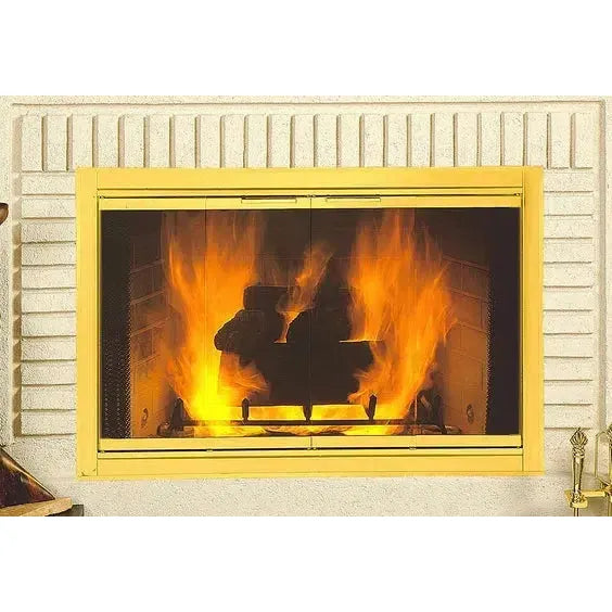 Custom Firescreen Solid Antique Brass Fireview Bi-Fold Glass Fireplace Door for Fireplaces 30"–33" Wide x 21-3/4"–23-3/4" High