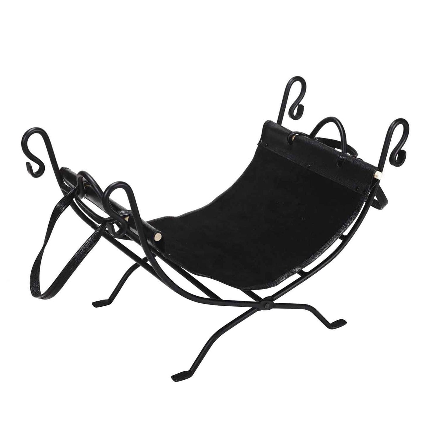 Dagan Industries 14" x 26" Black Wrought Iron Log Holder With Suede & Leather Trim Carrier
