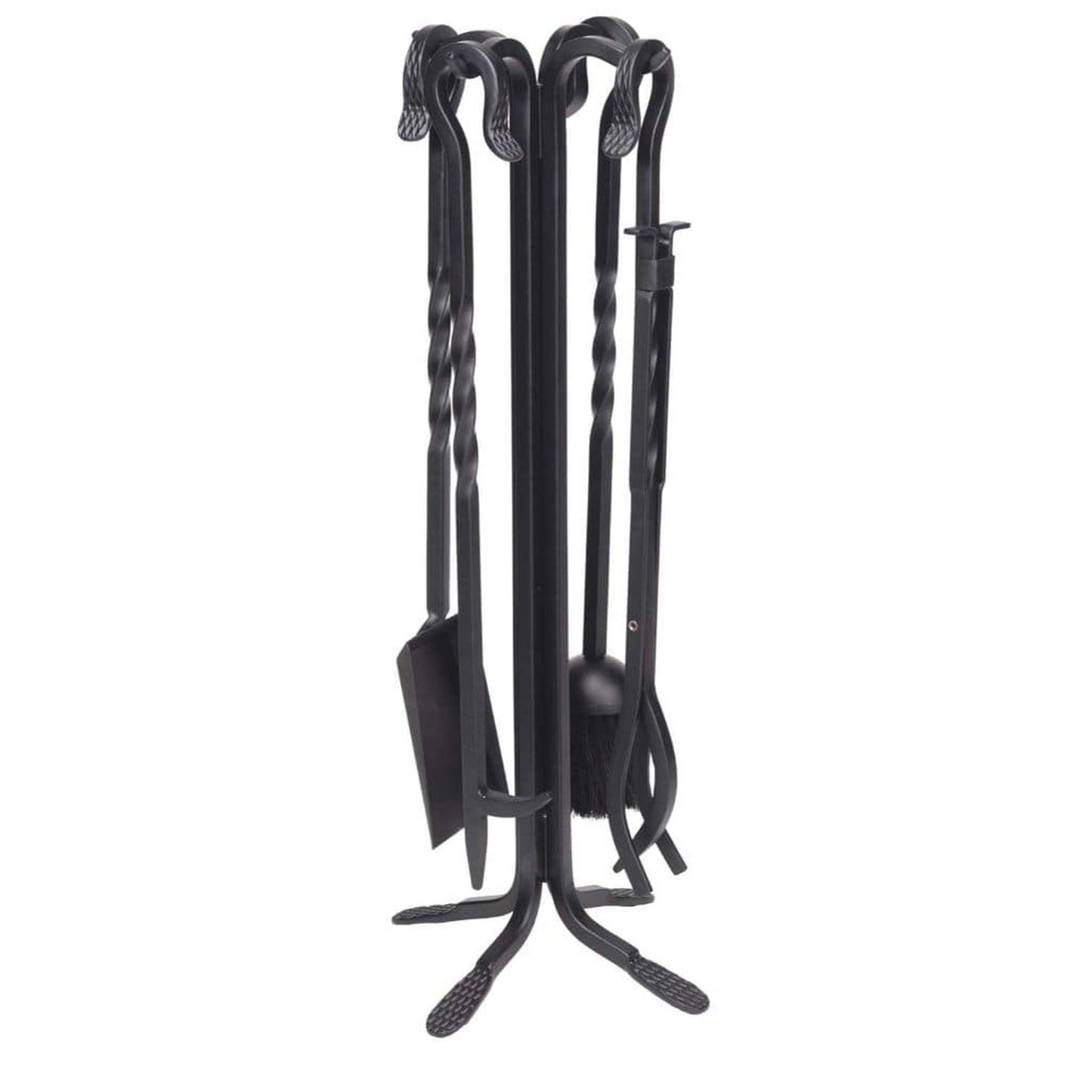 Dagan Industries 30" Black Wrought Iron 5-Piece Fireset With Twist in Rods