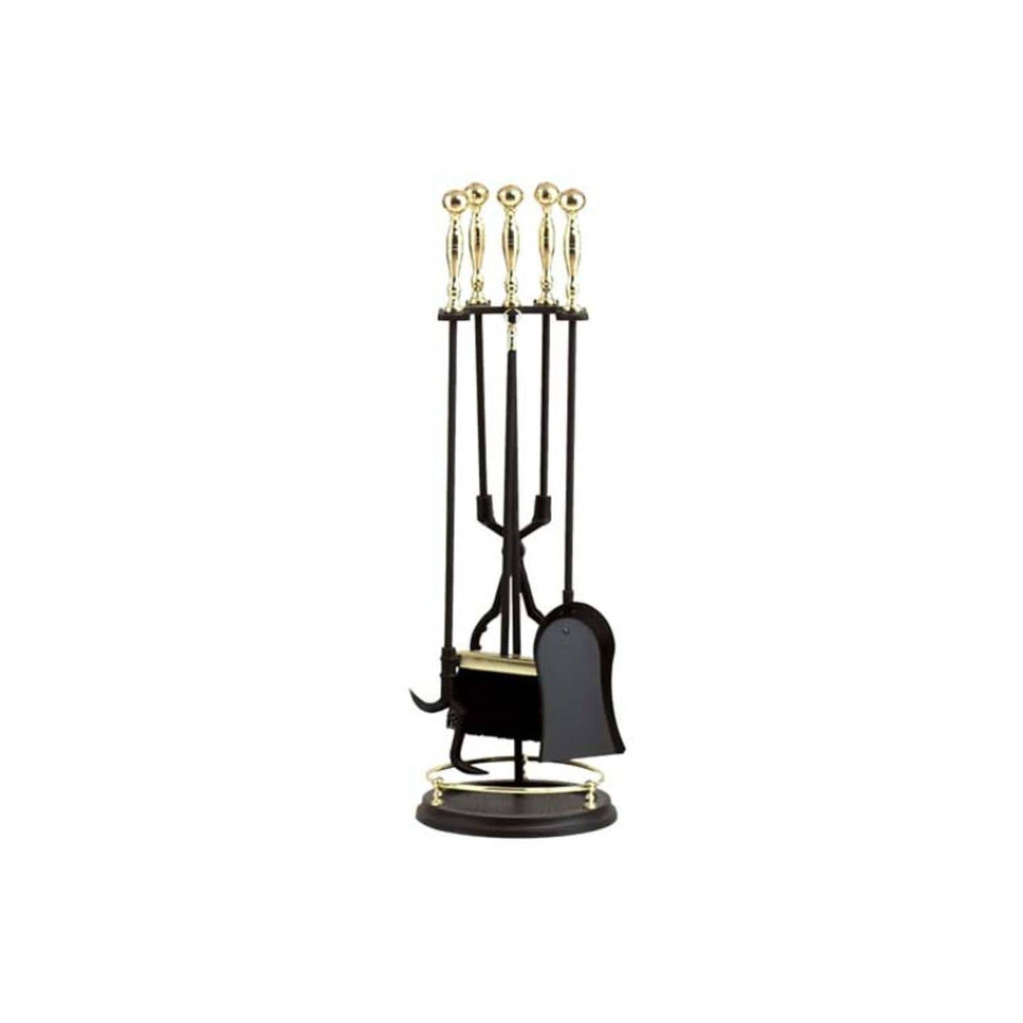 Dagan Industries 31" Polished Brass and Black 5-Piece Fireset With Rail