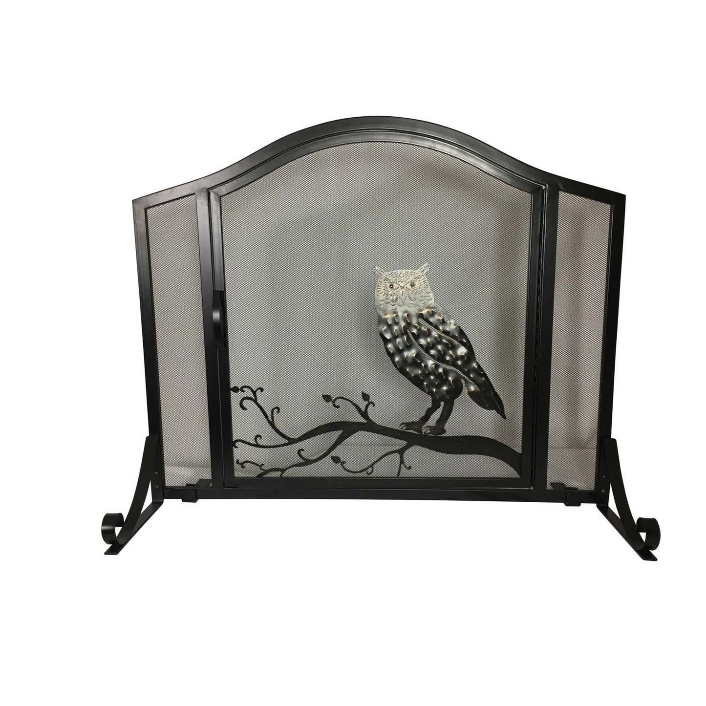 Dagan Industries 38" x 31" Black Wrought Iron and Hand Brushed Bronze Owl Design Arched Panel Screen With Arched Door