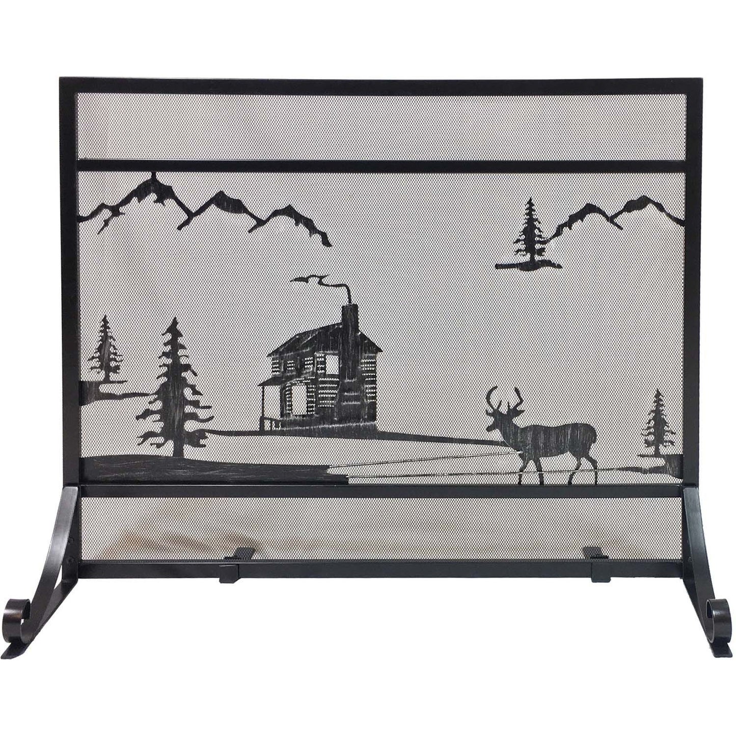 Dagan Industries 39" x 30" Black Wrought Iron Cabin Design Fireplace Screen