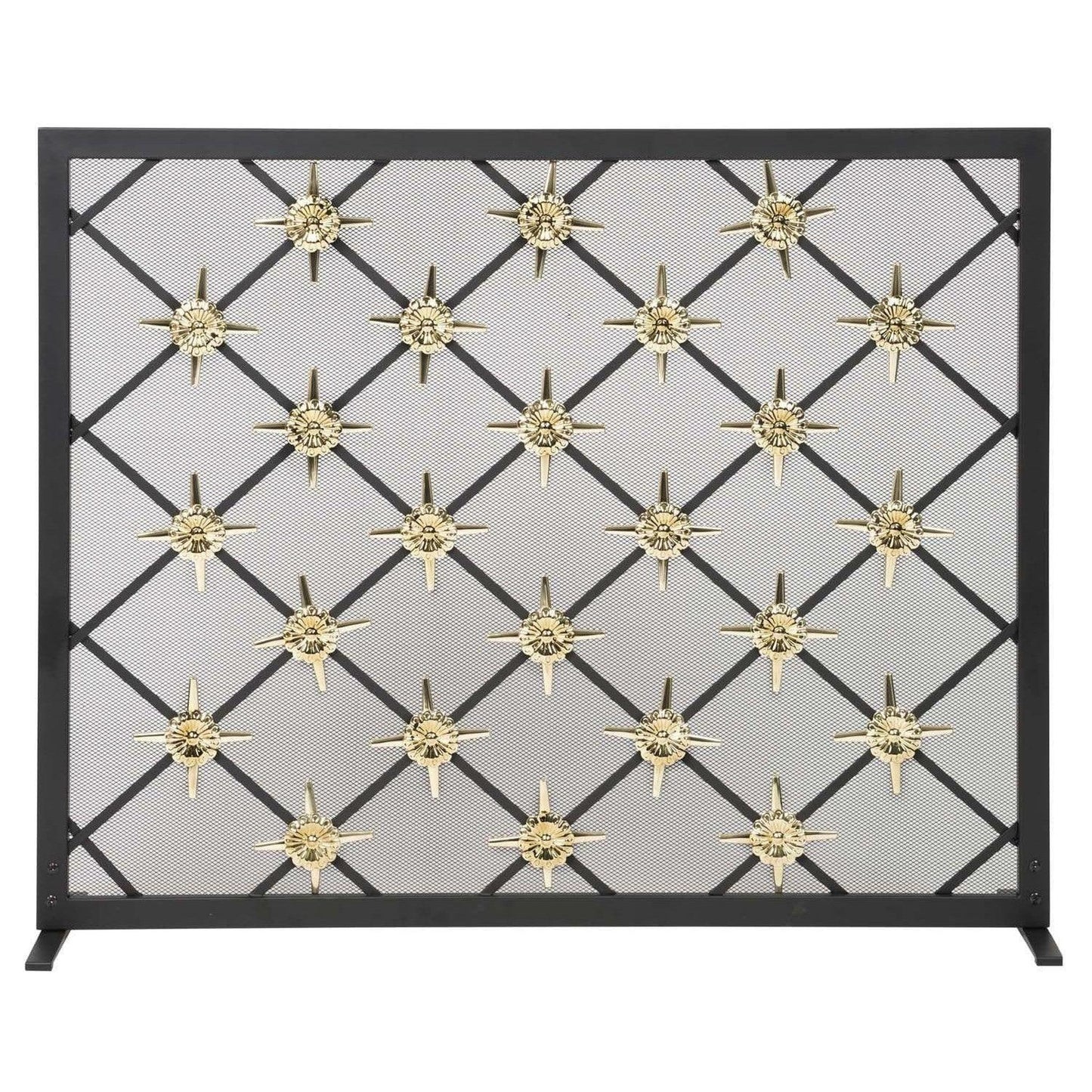 Dagan Industries 39" x 31" Black and Polished Brass Star Design Panel Screen