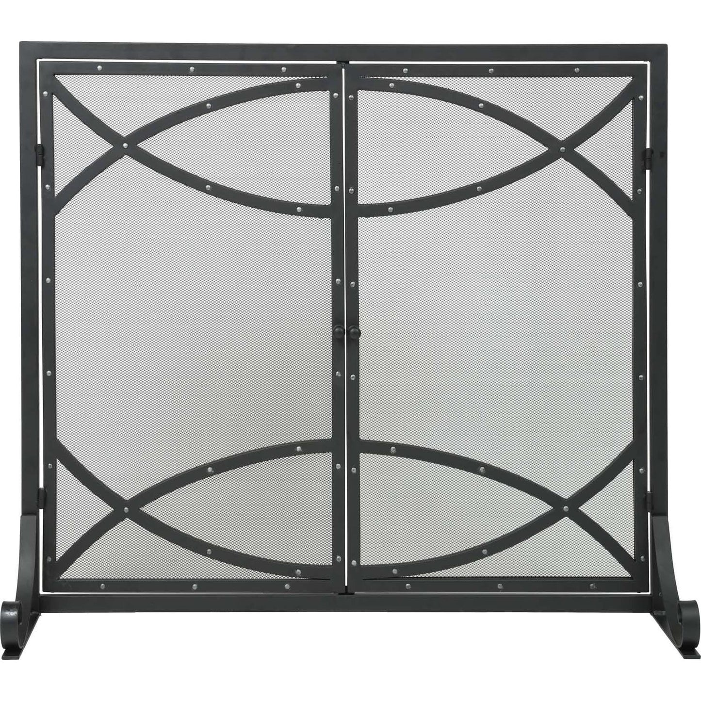 Dagan Industries 39" x 34" Black and Silver Rivet Design Fireplace Screen With Two Rectangular Doors