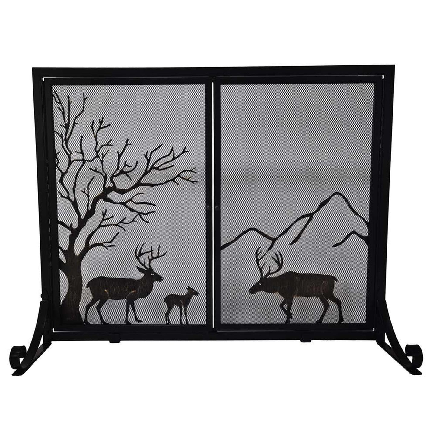 Dagan Industries 40" x 31" Black Wrought Iron and Hand Brushed Bronze Deer Design Panel Screen With Two Rectangular Doors