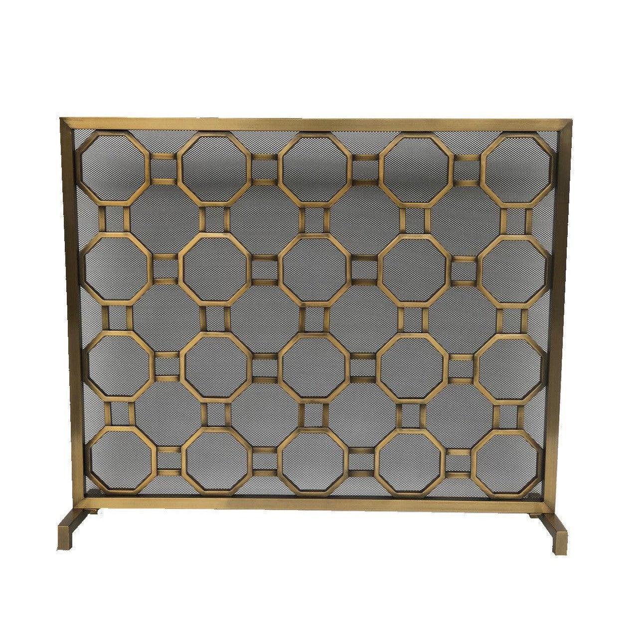 Dagan Industries 40" x 34" Gold Powder Finish Circle Pattern Design Fireplace Screen