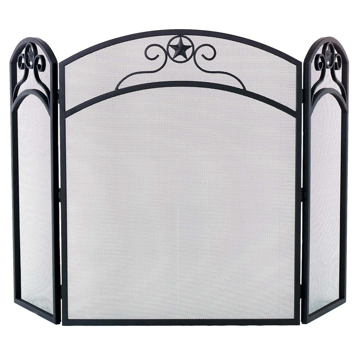 Dagan Industries 52" x 32" Black Wrought Iron Three Fold Star Design Arched Panel Screen