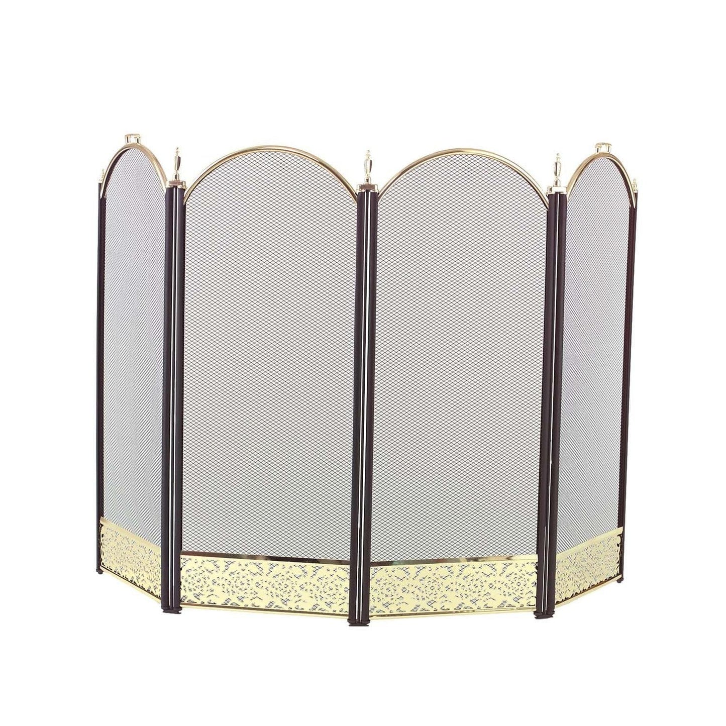 Dagan Industries 52" x 32" Black and Polished Brass Four Fold Arched Panel Screen With Filigree