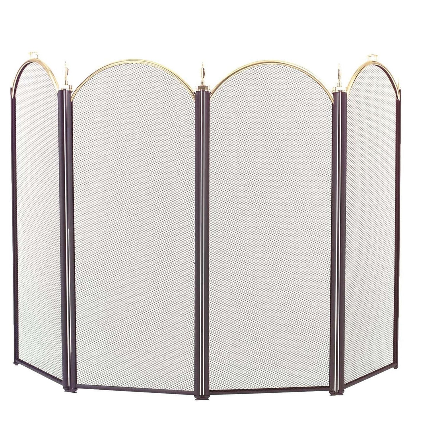 Dagan Industries 52" x 32" Black and Polished Brass Four Fold Arched Panel Screen