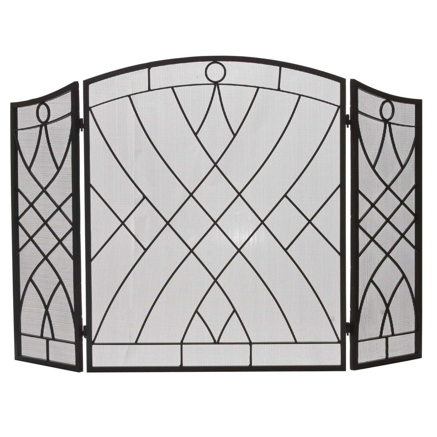 Dagan Industries 52" x 34" Black Wrought Iron Three Fold Weave Design Arched Panel Screen