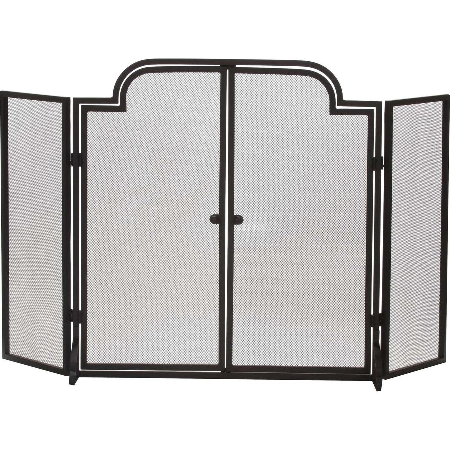 Dagan Industries 55" x 32" Black Wrought Iron Three Fold Panel Screen With Two Arched Doors