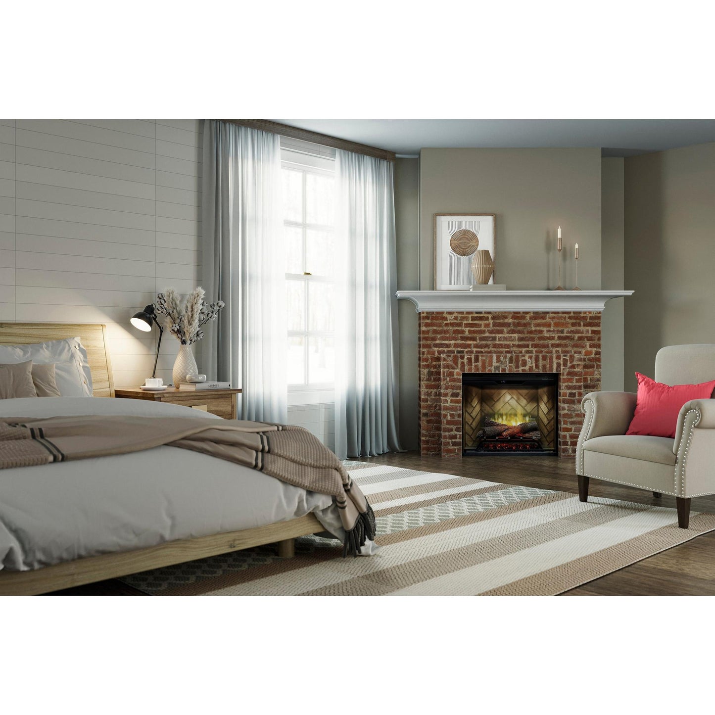 Dimplex Revillusion 30" Herringbone Brick Built-in Electric Firebox With Glass Pane and Plug Kit